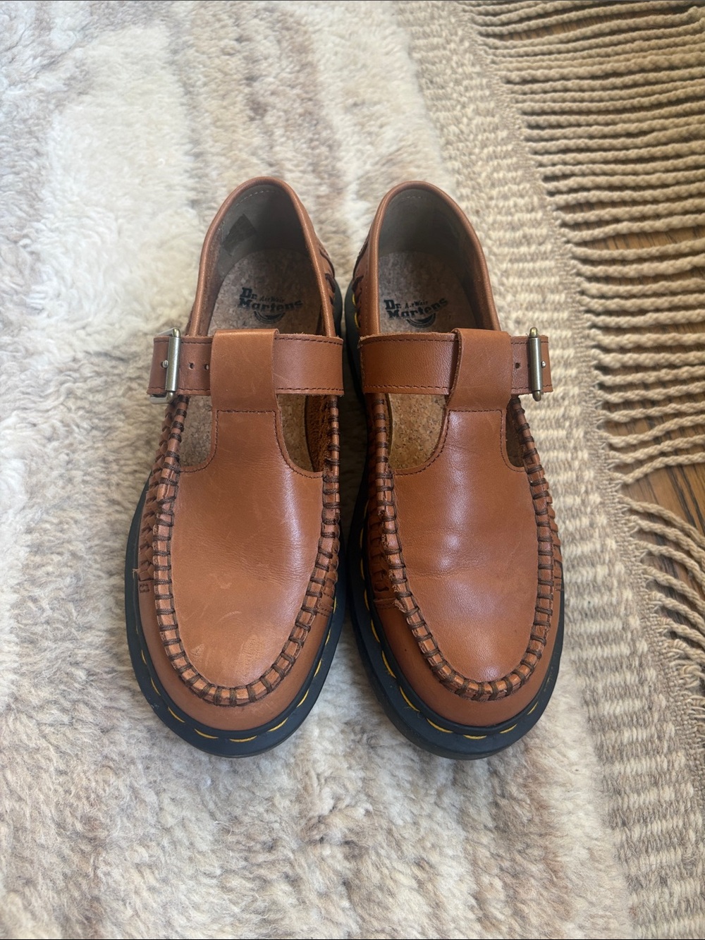 Dr. Martens Tan Leather Woven Mary Jane Slip-Ons